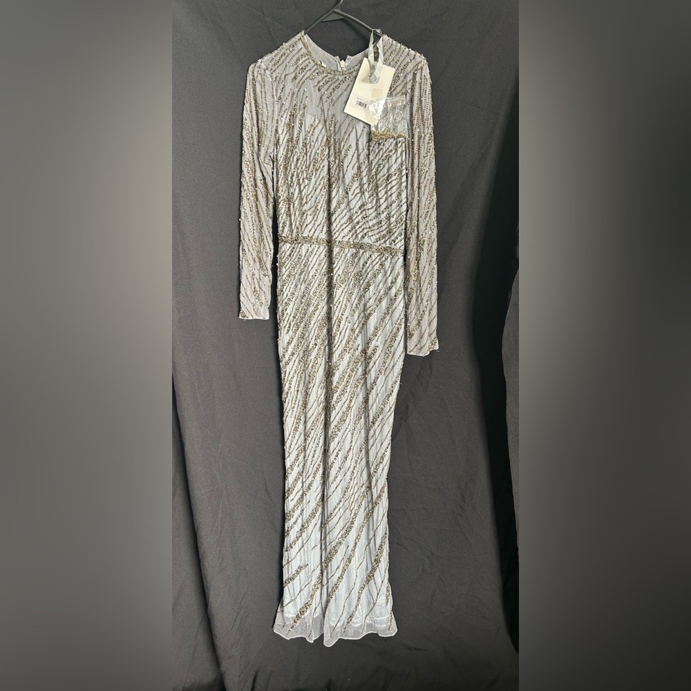 Mac Duggal 5240 NWT Long Sleeve Beaded Column Gown - Picture 4 of 14